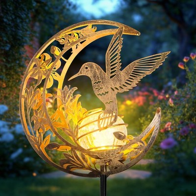 Solar Moon Hummingbird Garden Lights Outdoor, Waterproof Auto On/Off Decor Gifts