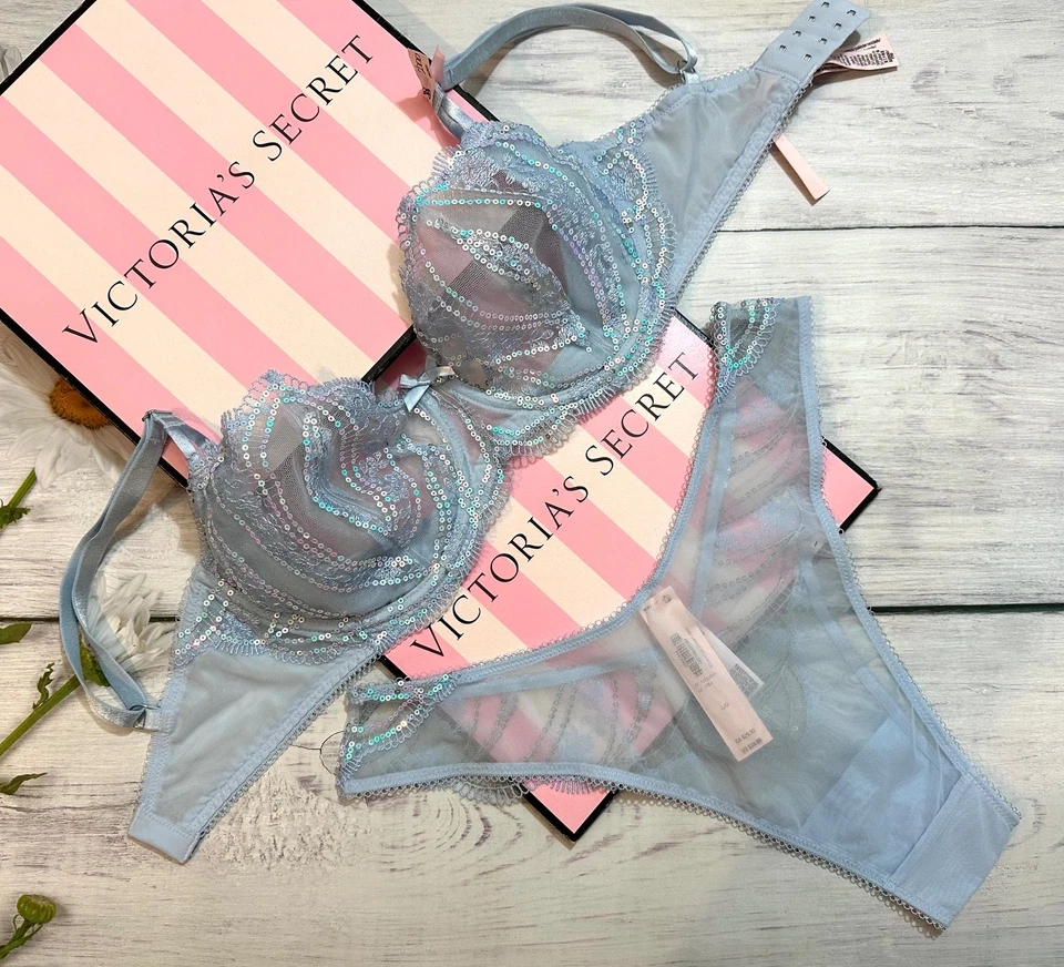 Victoria’s Secret Wicked Iridescent Embroidery Unlined Bra Panty Set Blue - Image 2 of 4