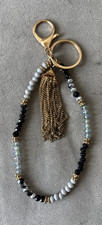 Bracelet Key Chain Bag Clip Beaded with Gold Tassel