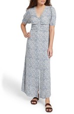 Faherty Womens Sorrento Print V-Neck Maxi Summer Dress Cream Imma Floral Size S
