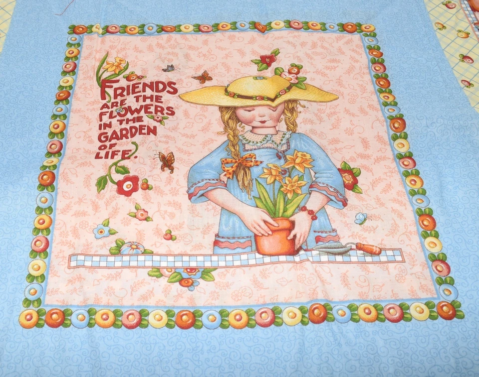 Vtg  Mary Engelbreit 2 Panel Friends are the Flowers Garden of Life Fabric 44x18 - Image 2 of 4