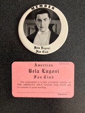 1950's BELA LUGOSI ORIGINAL FAN CLUB PIN & MEMBERSHIP CARD