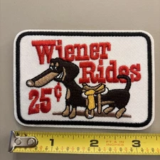 Wiener Rides 25 Cents (Sew or Iron on Patch) Dog / Funny / Cowboy / Arcade