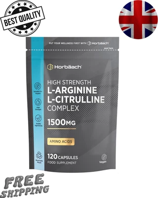BRANDED L-Arginine L-Citrulline Capsules 1500mg | 120 Count | By Horbaach