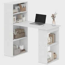 Image of Computer Desk with Bookshelves 6 Tier Storage Home Office White 120cm