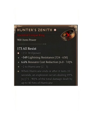 Diablo 4 Season 14 Hunter's Zenith 1GA 89% Unique Ring Druid Gear Equipment Item