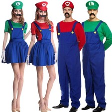 Adult Men Women Super Mario Luigi Plumber Bros Fancy Dress Party Outfits Costume