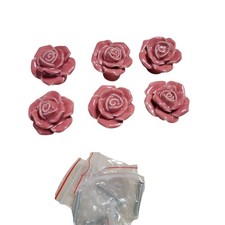 6 Victorian Ceramic Pink Rose Flower Knobs Cabinet Drawer Pulls Home Decor