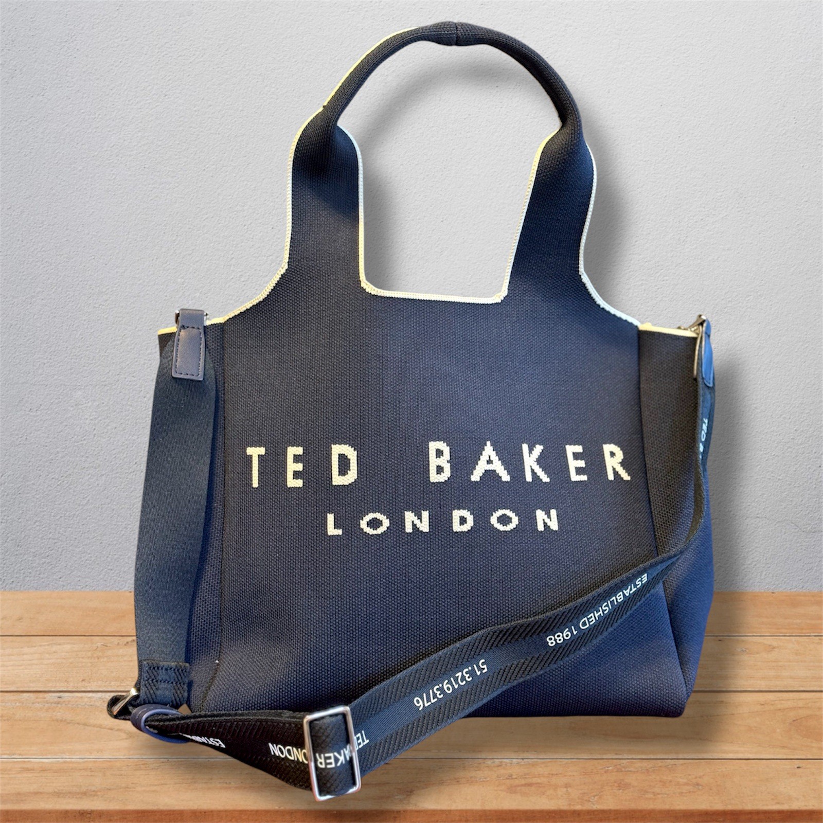 Ted Baker Sara Knit Women’s Tote Bag Stylish Rounded Shape Navy Blue