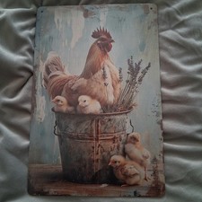 Bild Hahn Mit Küken Shabby Chic Blechschild Blechbild Aus Blech