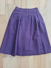 Cacharel Vtg Skirt Purple Wool 3 Button Wrap Pockets Lined Made In France Sz 10