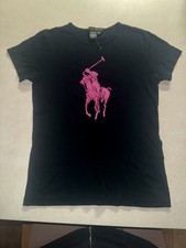 Vintage 90s Ralph Lauren SLIM Fit Big Pony T-Shirt Black Pink MADE IN USA M
