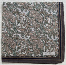 VTG Handkerchief Cotton Green Brown Paisley Flourish Classic Pocket Square 16" M