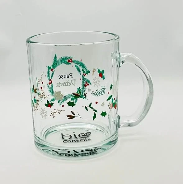 BioConseils tasse en verre décor imprimé couronne sapin/houx/flocons - Photo 2/4