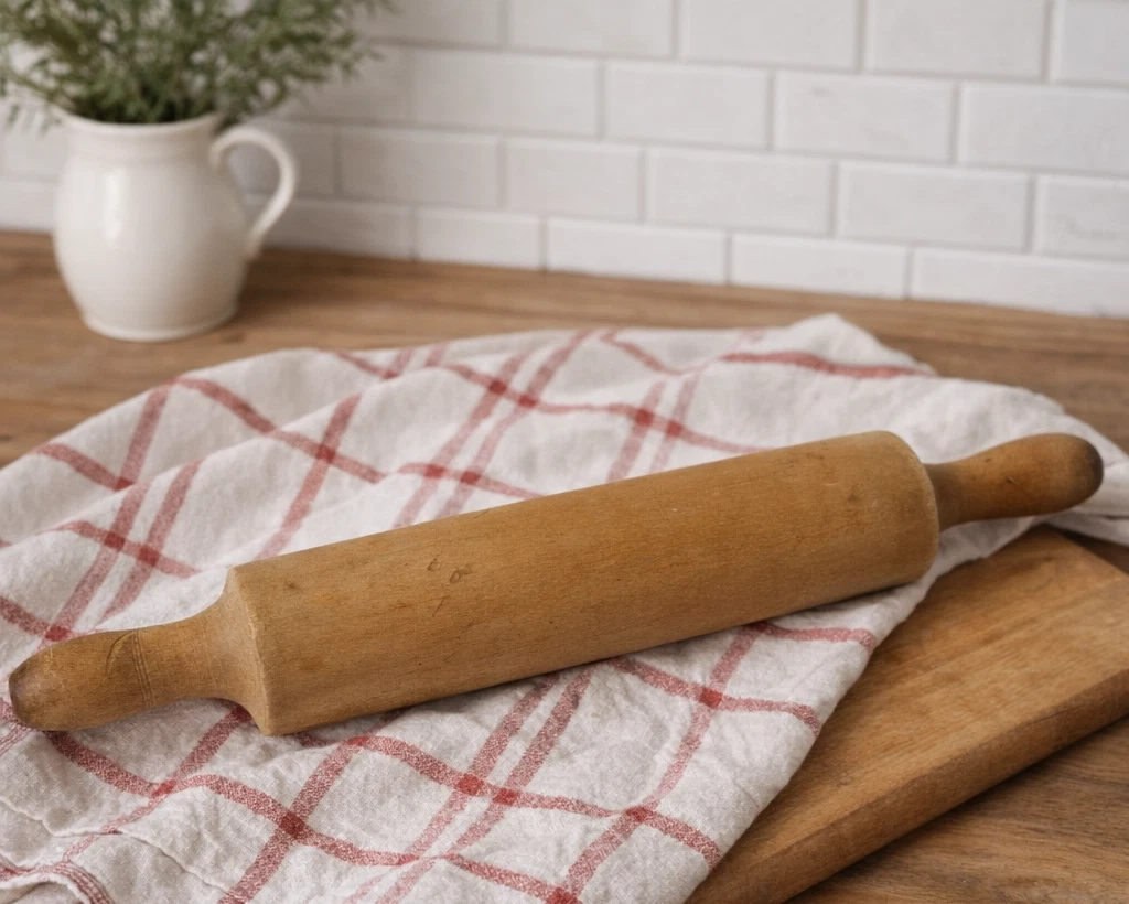 Vintage Solid Wood One Piece 17” Rolling Pin Rustic Farmhouse Kitchen Primitive