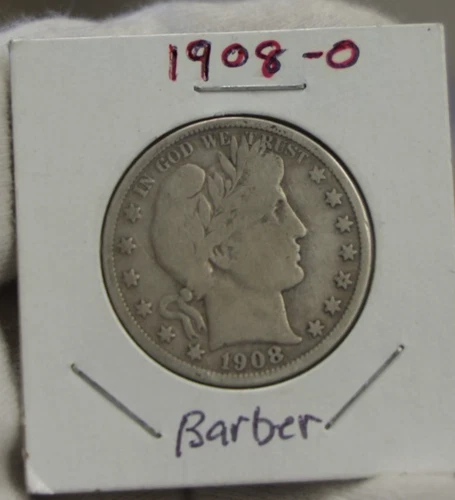 1908 O US Barber Silver Half 50c VG (Cleaned)