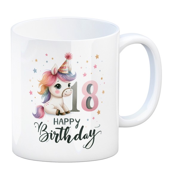 18. Geburtstag Mit Niedlichem Pferd Kaffeebecher Mit Spruch Happy Birthday 18-image