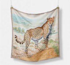 Silk-feel Square Wildlife Cheetha Cat Square Neck Head Polyester Scarf New