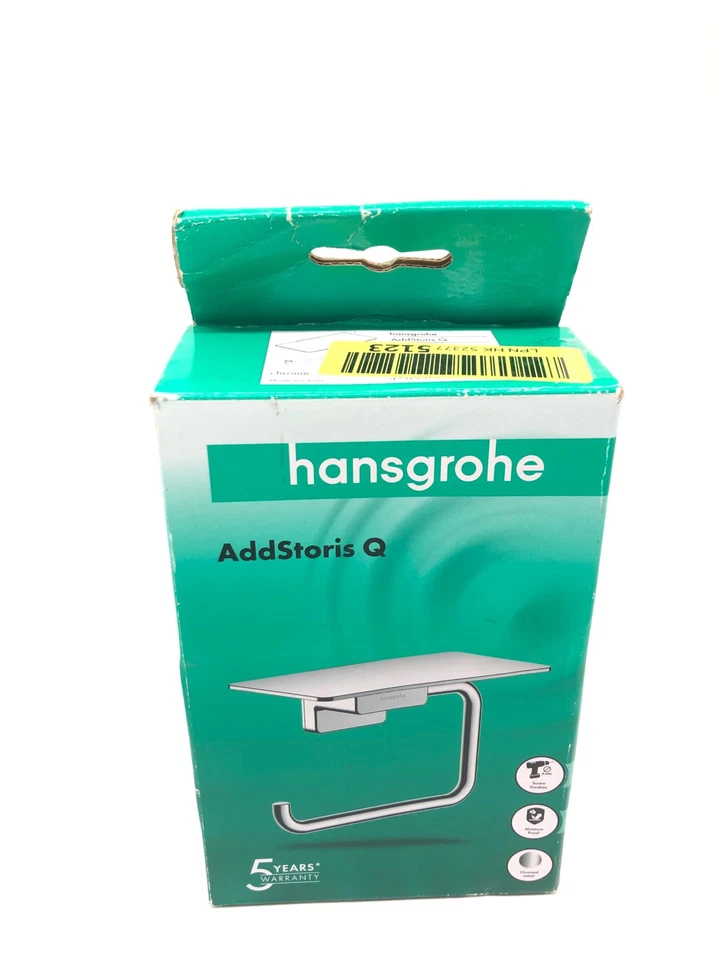 Porte-papier hygiénique avec tablette Hansgrohe, métal chromé, à fixation murale - Photo 3/4