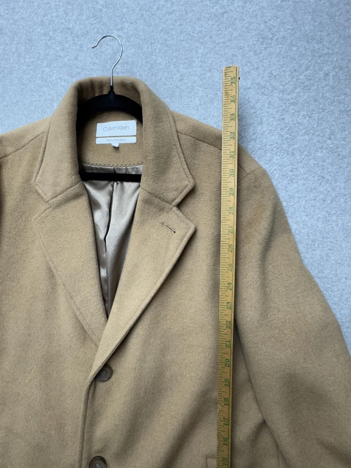 Calvin Klein Coat Mens XL Camel Wool Cashmere Blend Peacoat Classic Overcoat - Image 4 of 4