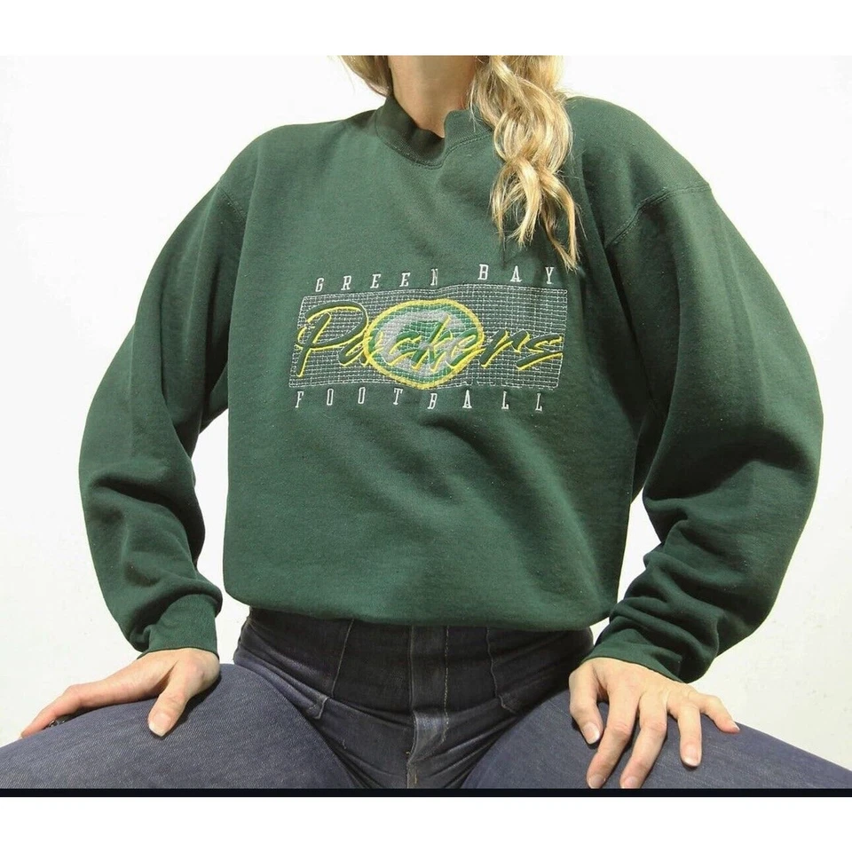 Винтажный свитшот 90-х Green Bay Packers с круглым вырезом профессиональный игрок НФЛ сделано в США средний - Изображение 3 из 4