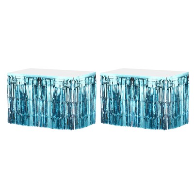 2 Stück 29x108 Zoll Hellblau Metallic Folie Fransen Lametta Tischröcke