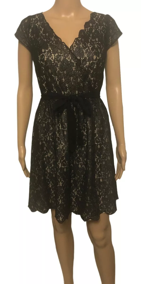 ELLE Black Shimmer Lace Fit N Flare Party Cocktail Dress Sz 8 NWT