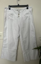 Sundance White Lace Wide-Leg Cropped Embroidered Raw Hem Pants Button Sz M
