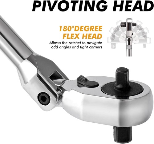 Dual 3/8 and 1/4 Drive Flex Head Ratchet, 72-Tooth 3/8 Ratchet Wrench with Qu... - Picture 4 of 7