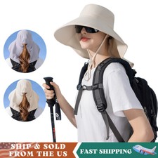Women Sun Hat with Neck Flap Ponytail Hole Wide Brim UV Protection for Outdoor