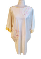 VTG Natori Beige Yellow Striped Silky Satin Embroidered Nightgown Batwing Small