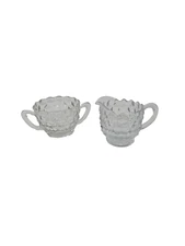 Pair Vintage Jeannette Sugar Creamer Cube Cubist Clear Depression Glass 1929-33