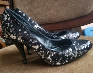 white sequin shoes