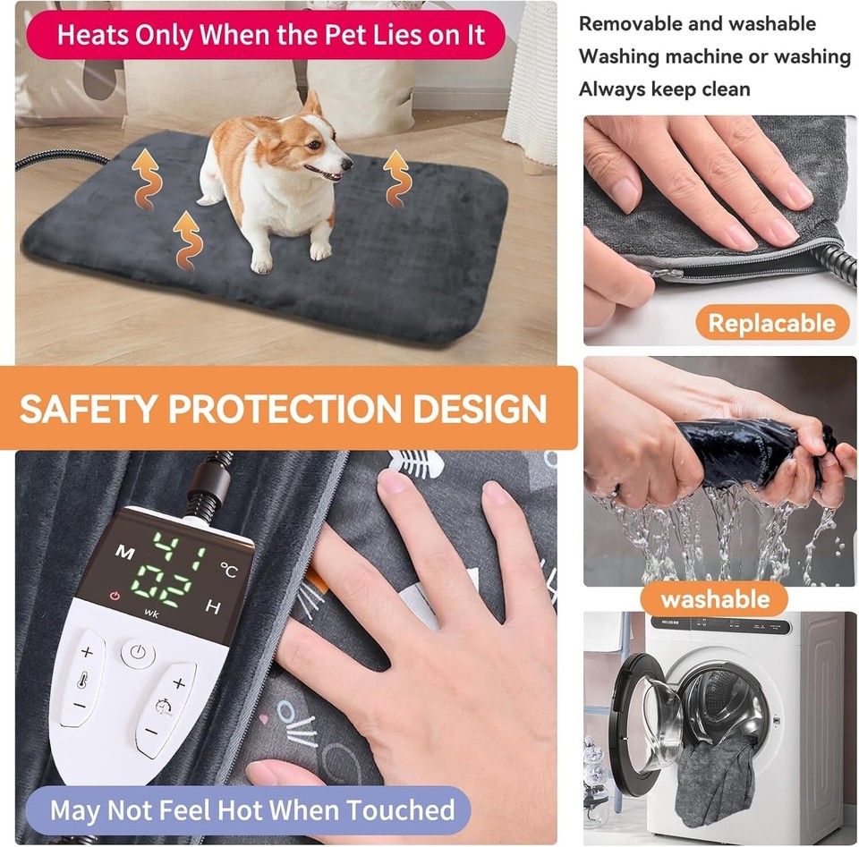 YFFU Pet Heating Pad 70x45cm Dog Heat Pad 30℃～60℃ Adjustable
