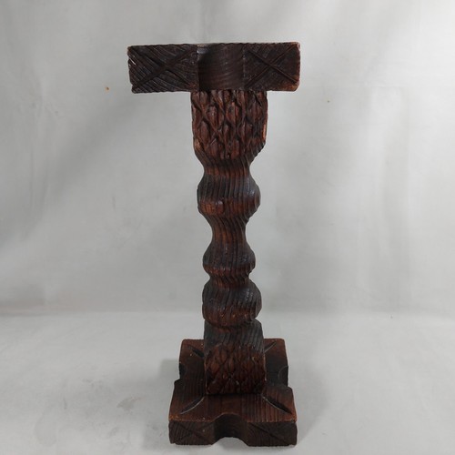 Brutalist Candle Holder Primative Wooden Wood Vintage Candlestick 42cm Pillar - Picture 4 of 12