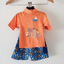 NWT UV SKINZ Boys 3 pc UPF 50 Swim Set Size 12-18 Months Reversible Bucket Hat