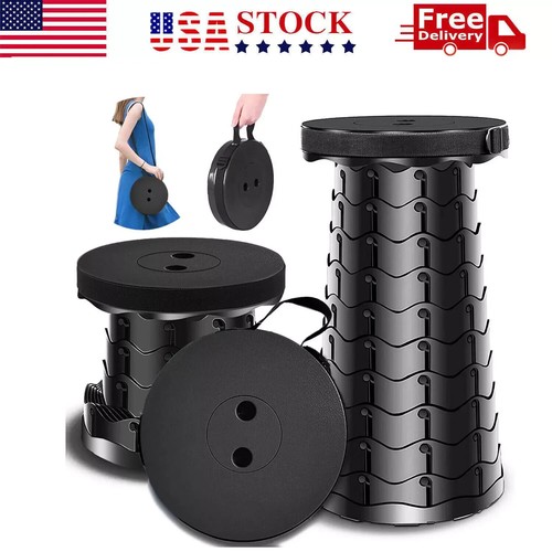 Heavy Duty Portable Telescopic Stool Foldable Camping Hiking Chair - Black