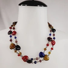 Multicolor Beaded Heart Station Fashion Jewelry Statement Necklace Artsy Love