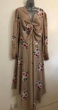 NEW ex Plus Size 20-28 Nude Floral Print Front Twist Fit & Flare Long Maxi Dress