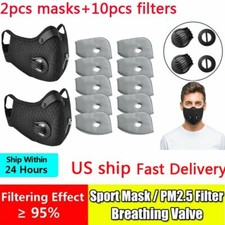 2PCS Face Masks With 10pcs Filters Reusable Air Fog Activated Carbon Respirator