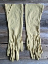 Vintage Women's 13" Nylon Gloves Size 6 Stitched Gold Yellow Mid Length Evening