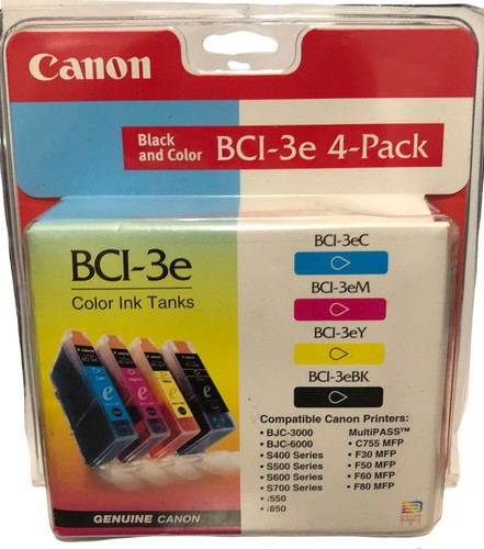 Genuine Canon BCI-3e Multi- Pack 4 Ink Tanks Black Cyan Magenta Yellow ...