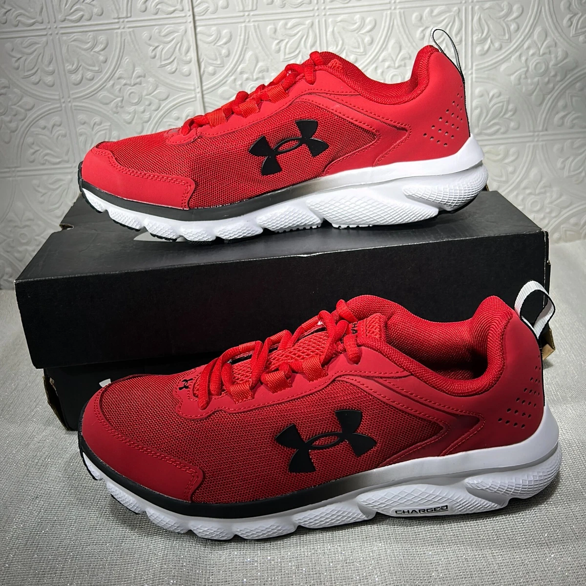 Under Armour Charged Assert 9 3024590-600 Red Lace Up Sneaker Shoes Mens  Size 7