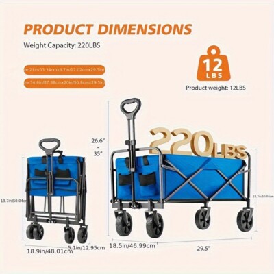 Collapsible Folding Wagon Cart Shopping Heavy Duty Utility Wagon 220lbs 330lbs
