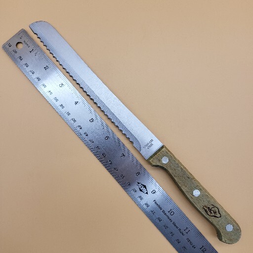 Bread Knife 8" Blade Wood Handle 3 Rivets Stainless Steel Wood Handle Leaf Logo