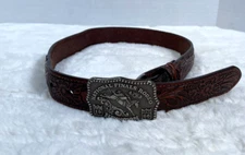 Nocona Belt Co. Tooled Leather Belt Youth Size 24 National Finals Rodeo 1986