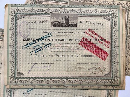 Commission de Fourvière - Lot de 6 titres - Emprunt Hypothécaire - LYON 1881 - Photo 8/10