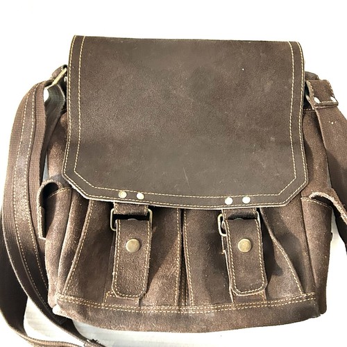 David King Boston Brown Rustic Suede Leather Crossbody Messenger Bag Snap Pocket - Picture 3 of 17