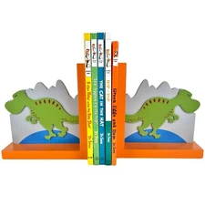 CREATIVE CONCEPTS For Kids ☆ T-Rex Dinosaur Wood Bookends ☆ Orange Green Blue