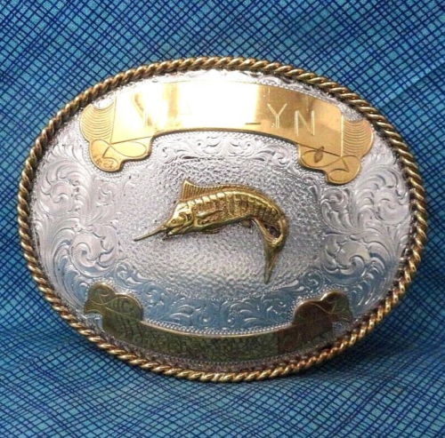 Marlin Fishing Belt Buckle Engraved Marilyn Bakersfield CA Vtg MSS BSS .DBD868 - Picture 2 of 10